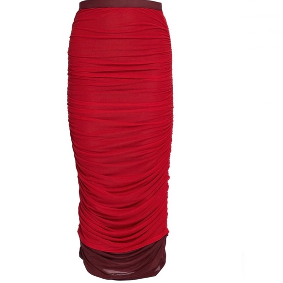 NEW SIMON MILLER REVOLVE RED RUCHED MIDI SKIRT - Picture 8 of 10